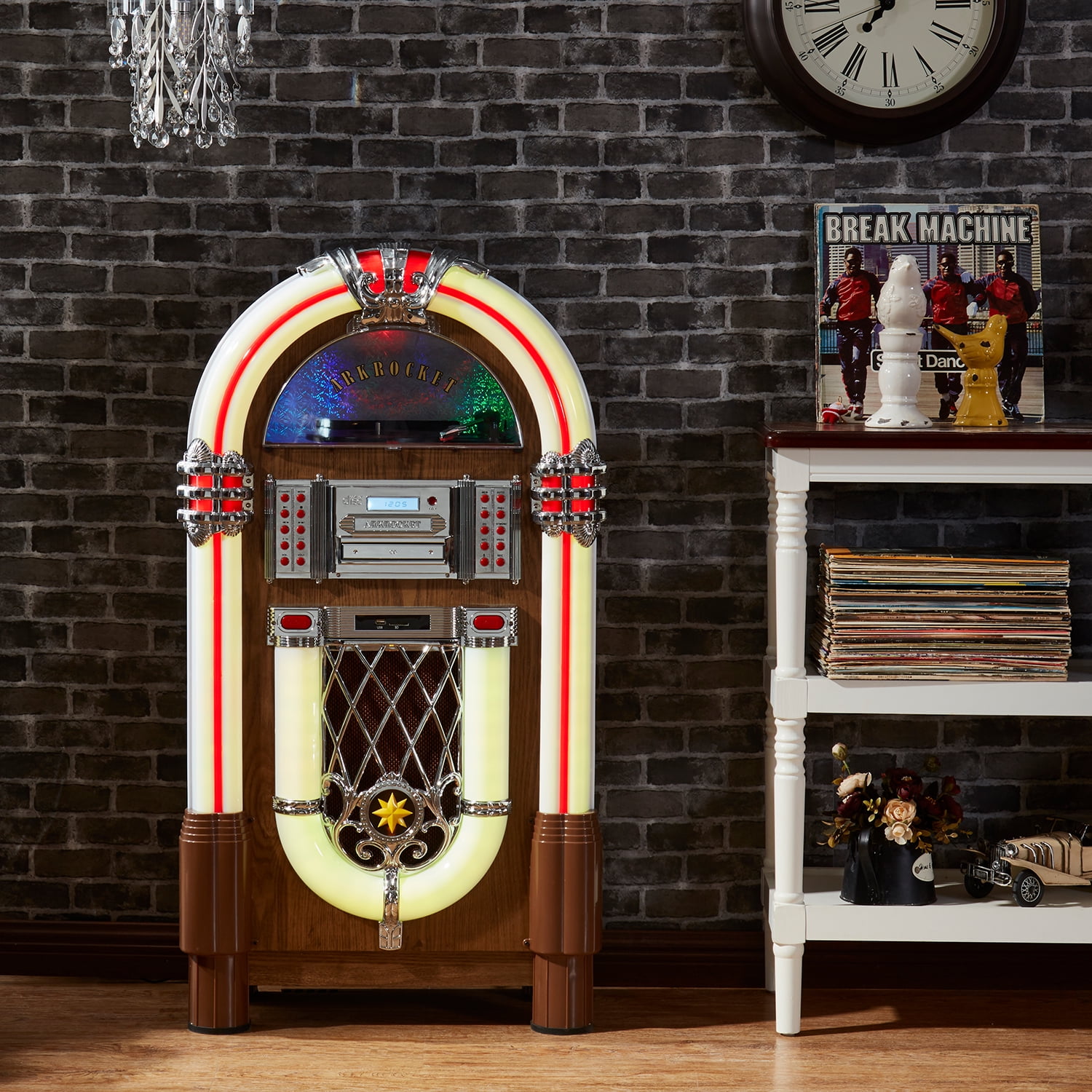 Arkrocket Taurus II Retro Jukebox with Bluetooth, Vinyl, CD, USB, and SD Player (Dark Oak) wg69s