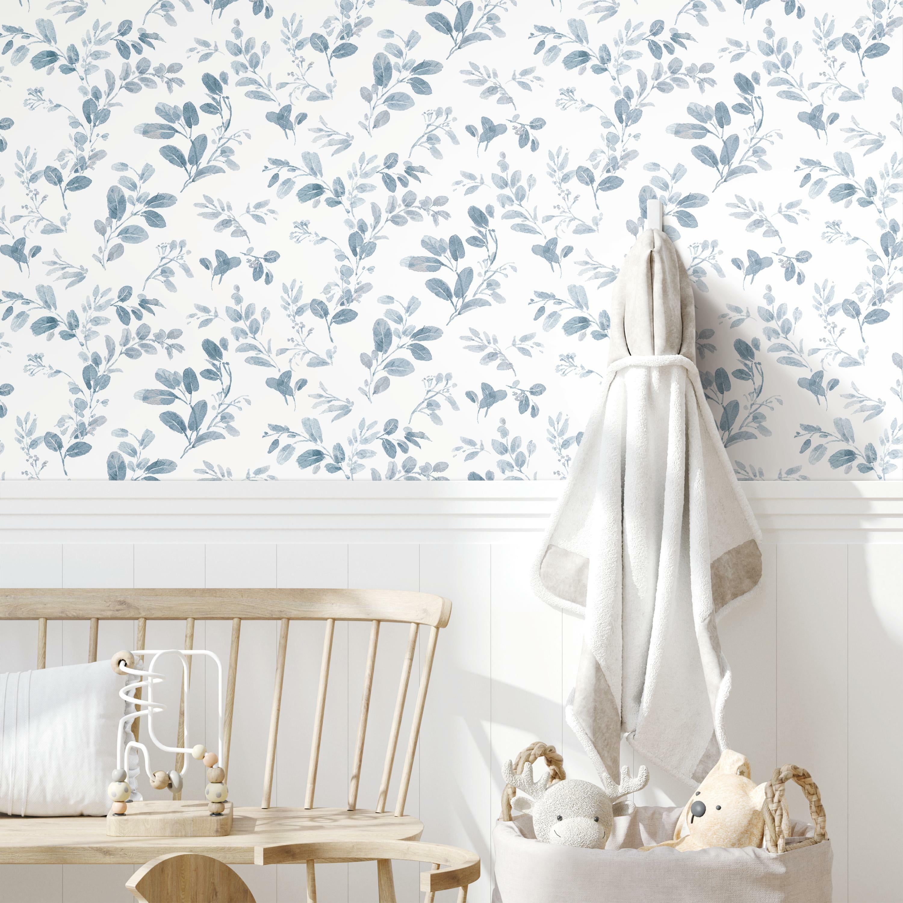 RoomMates Dancing Leaves Peel and Stick Wallpaper (Blue, 20.5 in x 18 ft) az45p