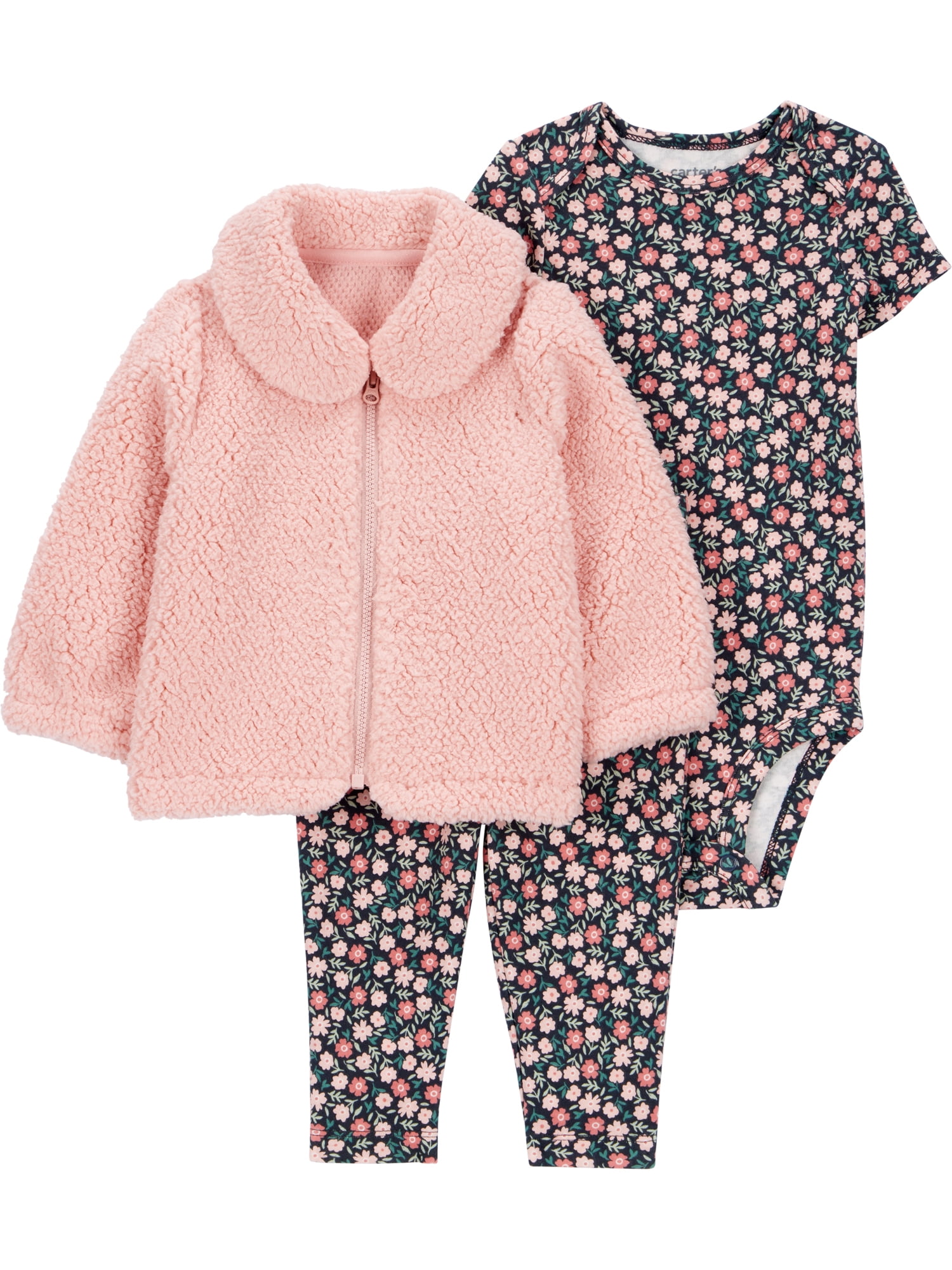 Carter's Child of Mine Baby and Toddler Girl 3-Piece Sherpa Cardigan Outfit Set (Pink, 0-24 Months) iija2