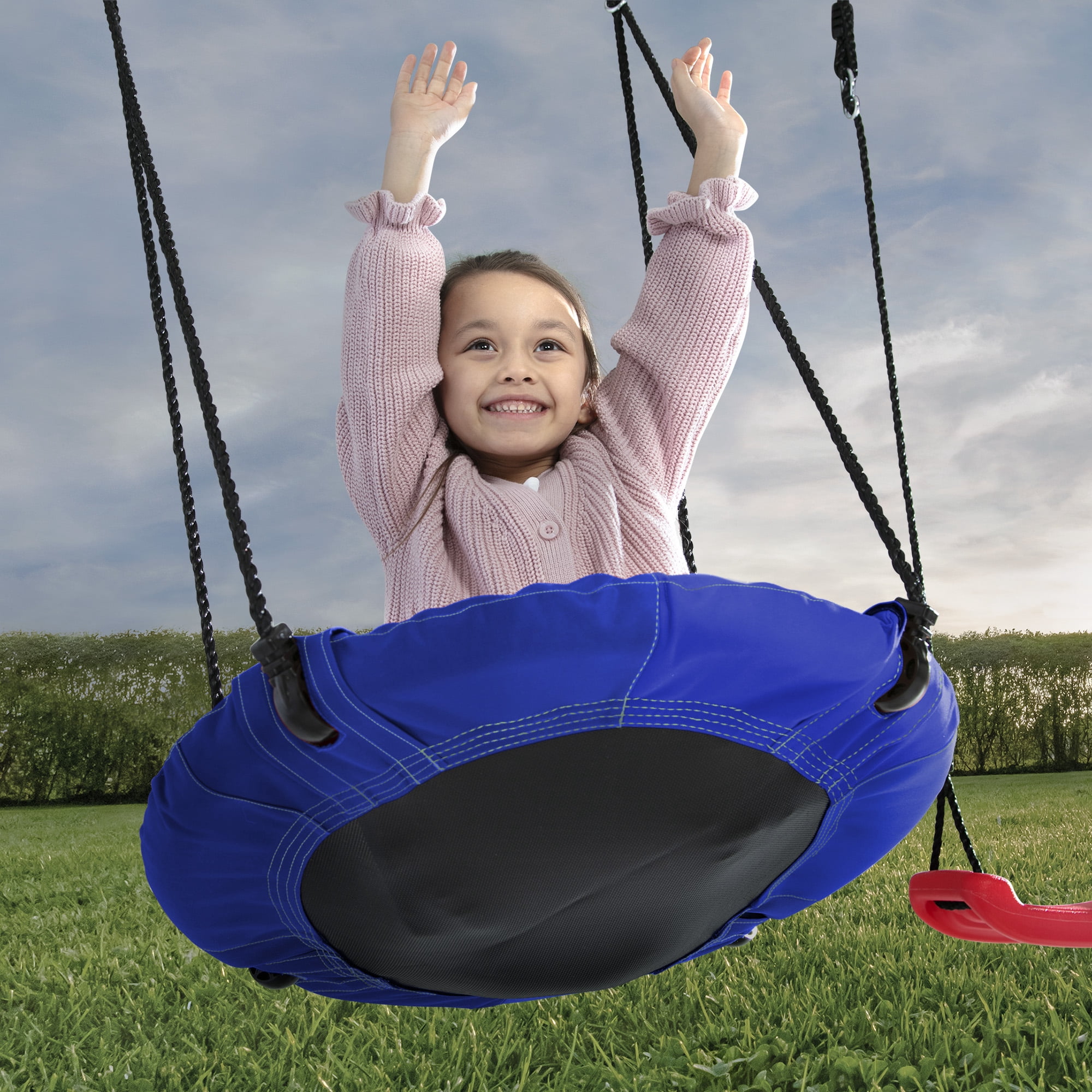 Delta Children FunZone Outdoor Metal 4-Piece Swing Set (Blue/Red, 109.4 in W x 54 in D x 68.9 in H) bfc6b