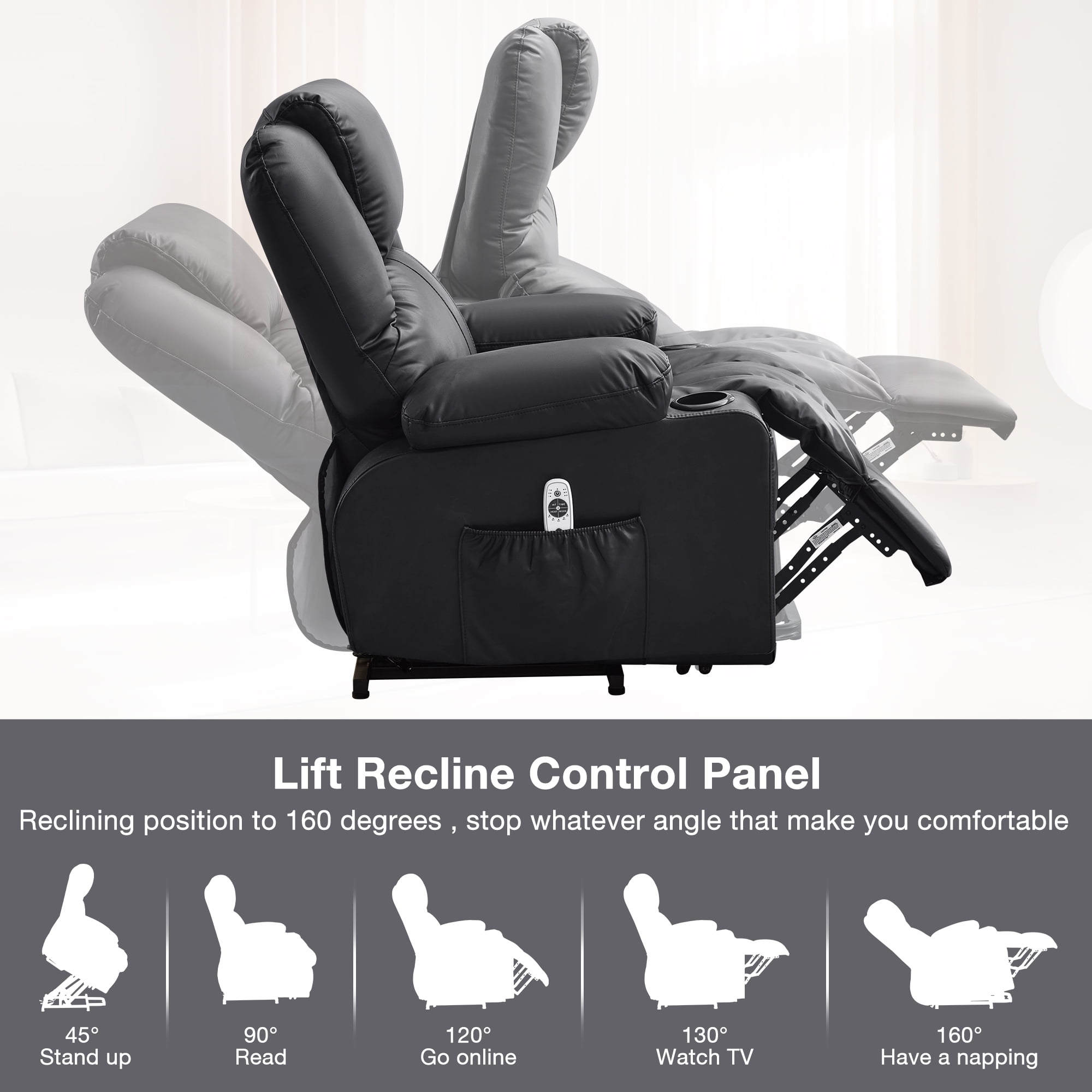JONPONY Power Lift Recliner Chair with Heat and Massage, Infinite Position Electric Lounge Chair for Living Room (Black, 35.43 in W x 35.83 in D x 40.94 in H) 5oct4