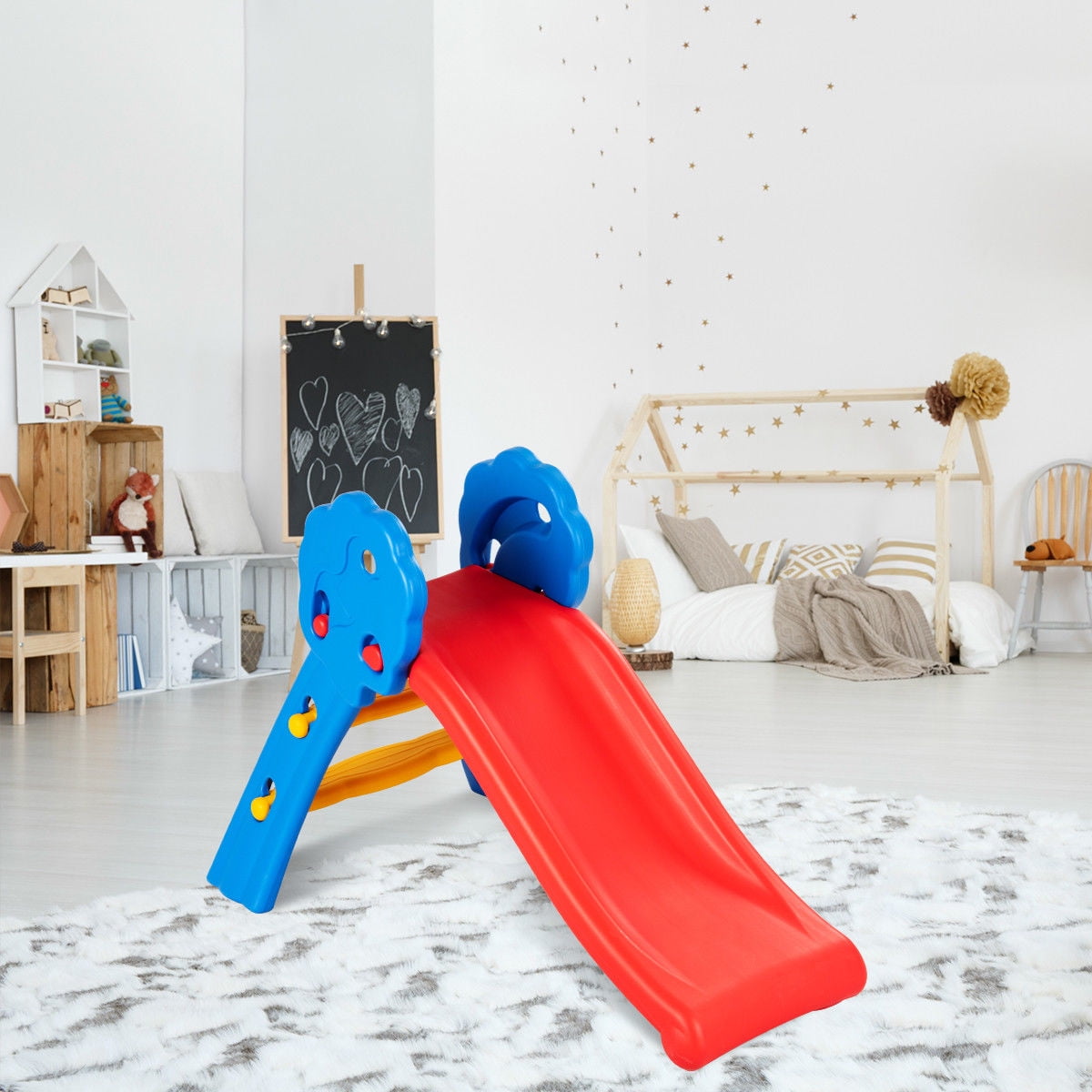 INFANS Kids Folding Play Slide, Indoor and Outdoor Climber for Toddlers (Red, 110 lb Capacity) obwdz