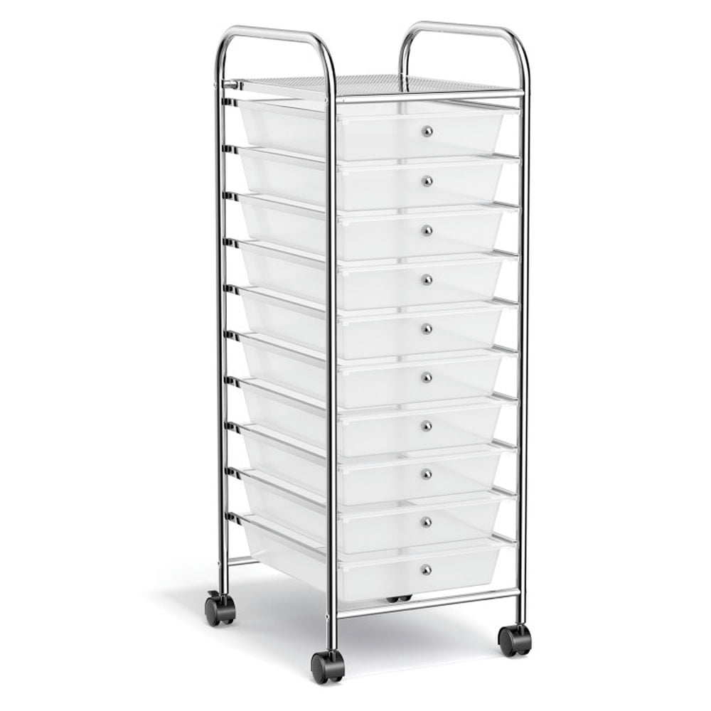 Spaco 10 Drawer Rolling Storage Cart Organizer with Universal Casters (Clear, 14.6 in x 12.8 in x 33.8 in) 92n3v