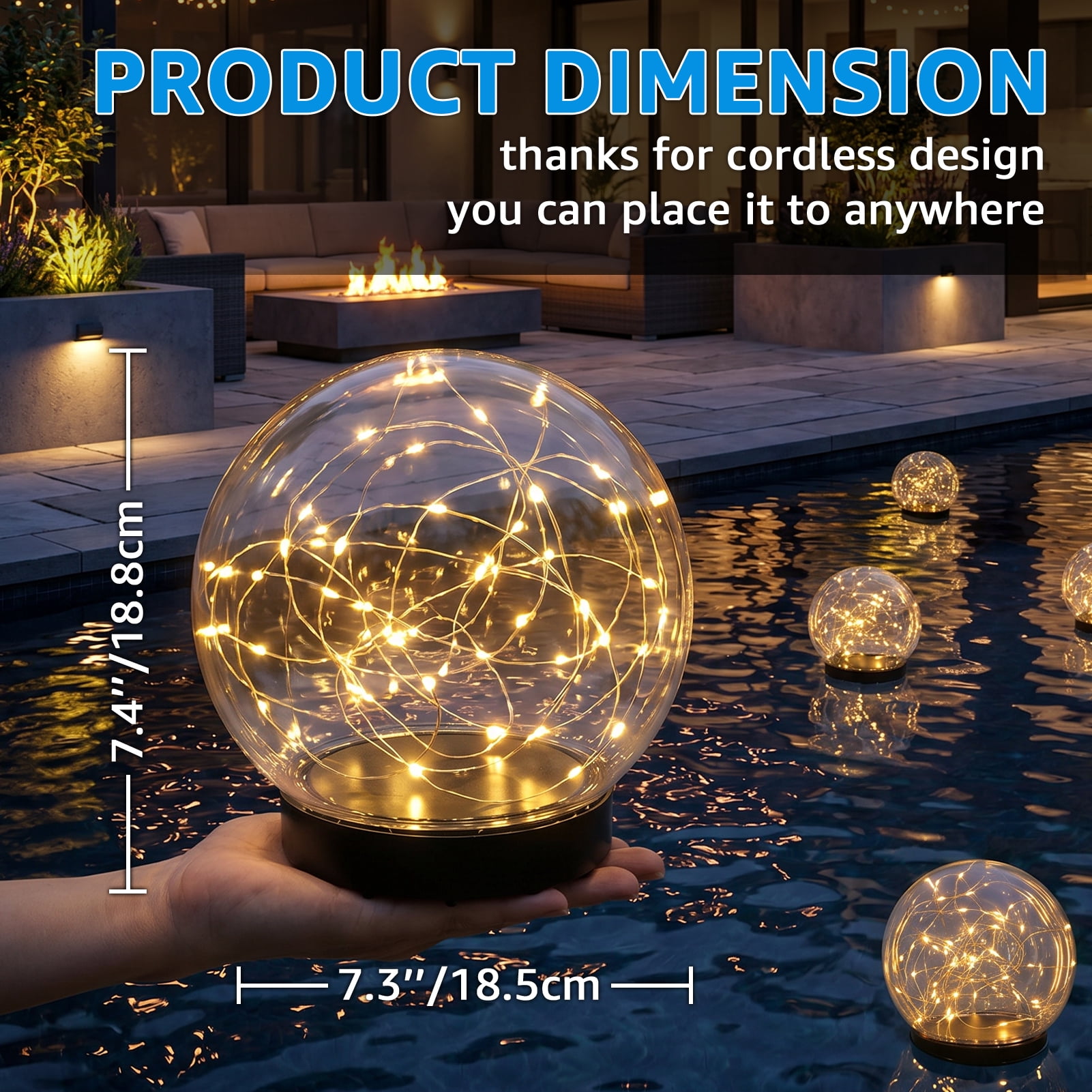 NiceBuy Solar Floating LED Garden Lights, Waterproof Outdoor Decor for Pools and Patios (White, 7.4 in, 2-Pack) w1edr