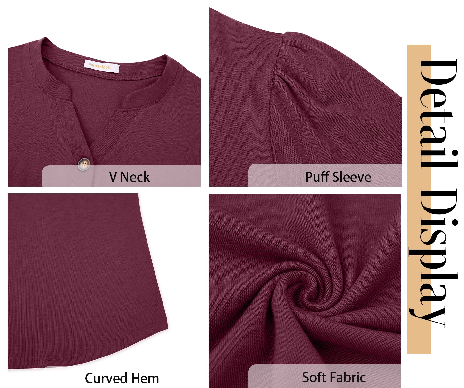 Fantaslook Women's V-Neck Henley Blouse Short Sleeve Casual Dressy Summer Top (Red, L) gams1