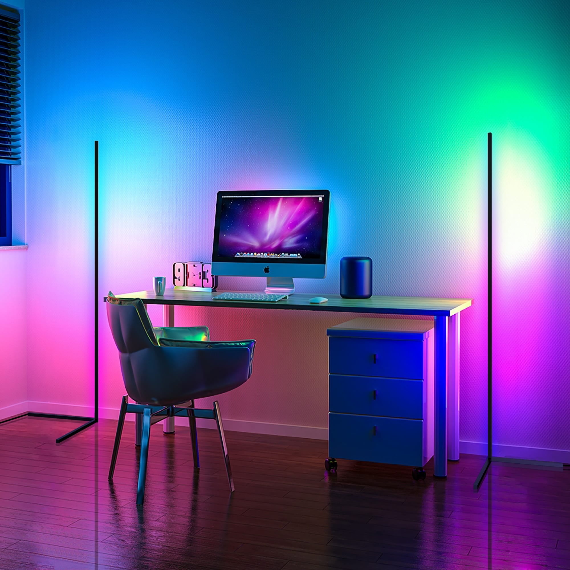 EP Light RGB Metal Corner Floor Lamp Minimalist LED Standing Light with Remote Control (55 in) o15t9