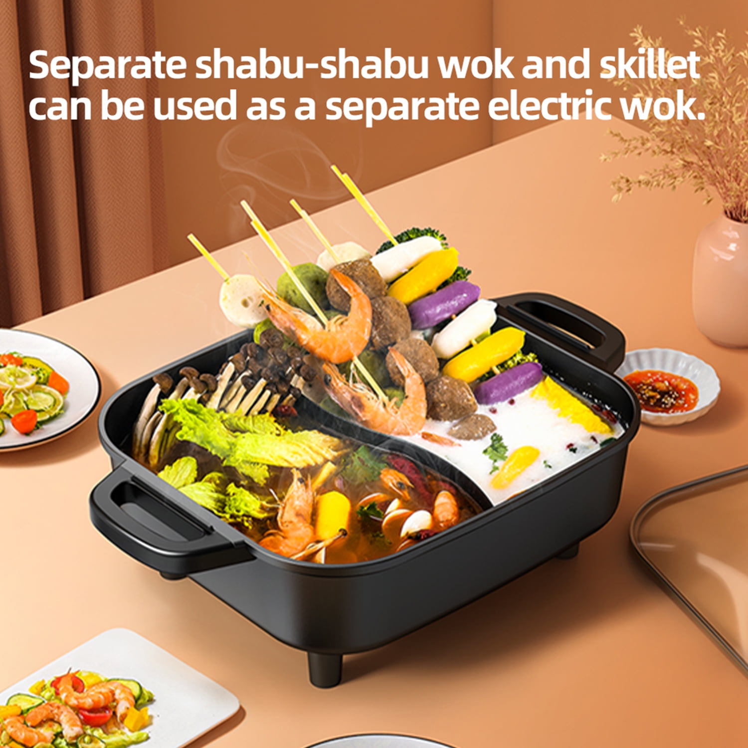 Aoran Kitchen 2-in-1 Electric Hot Pot and Smokeless BBQ Grill with Dual Temperature Control (Black, 2200W) 1at3f