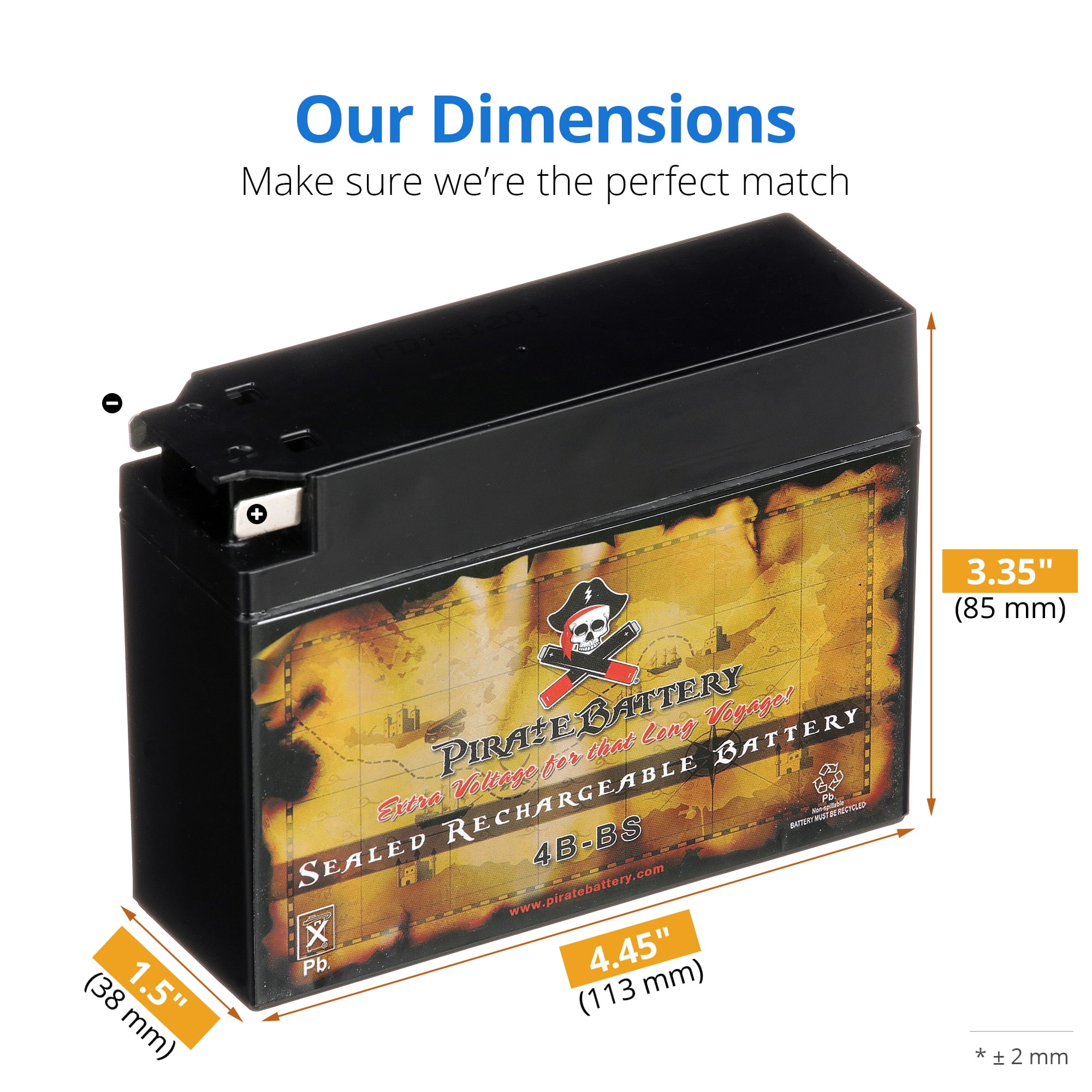 Pirate Battery YT4B-BS Sealed AGM Motorcycle Battery (12V, 2.3Ah, 40CCA) Rechargeable Replacement (4.45 in x 1.5 in x 3.35 in) fnrrd