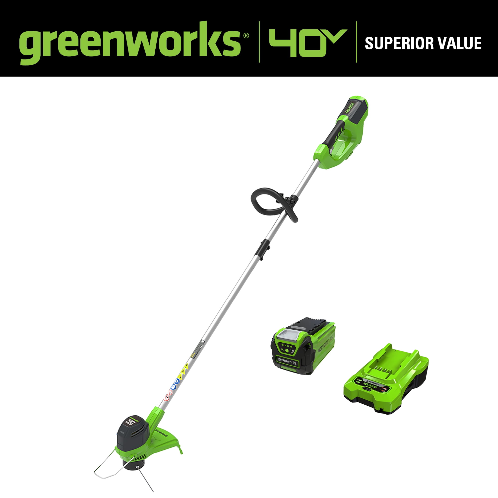 Greenworks 40V Cordless String Trimmer with 2.0 Ah Battery and Charger (12 in) a3ln1