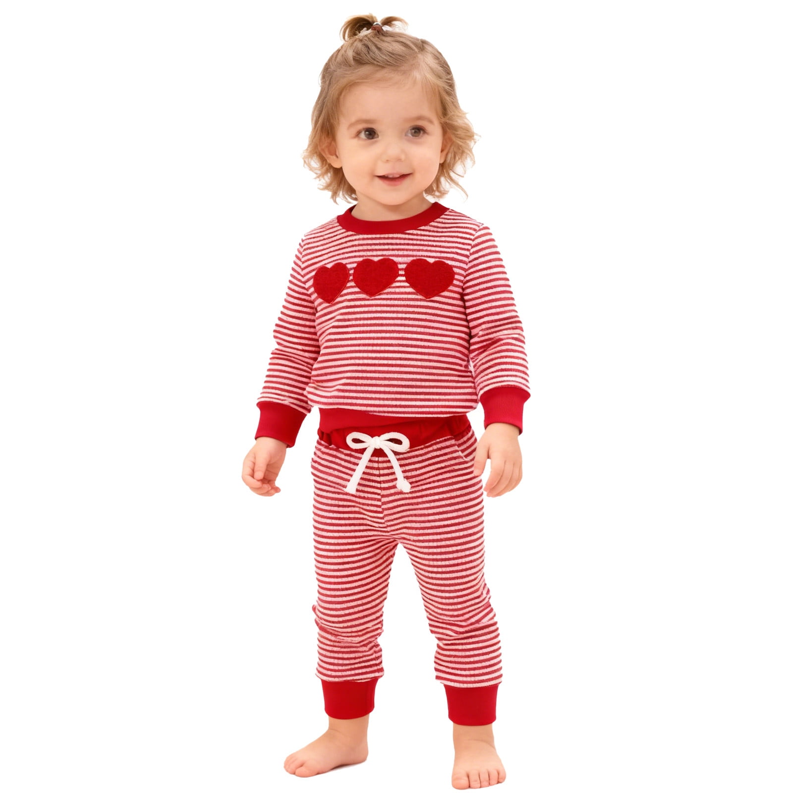Gelikeya Toddler Girls Valentine's Day Heart Print Long Sleeve Sweatshirt and Pants Set (Red, 2-3 Years) af2xa