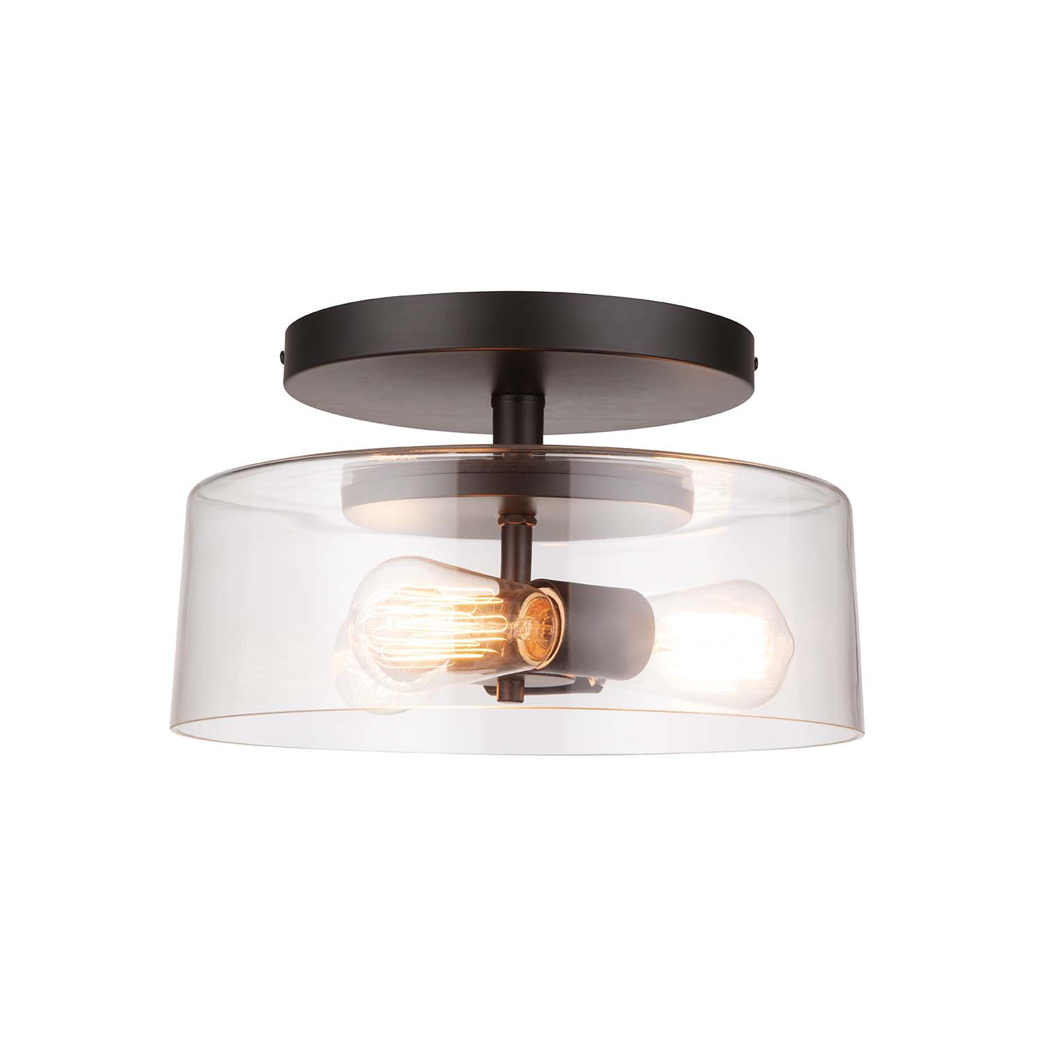 Globe Electric Wendell 3-Light Flush Mount Ceiling Light, Industrial Matte Black Fixture with Clear Glass Shade (13 in) v55af