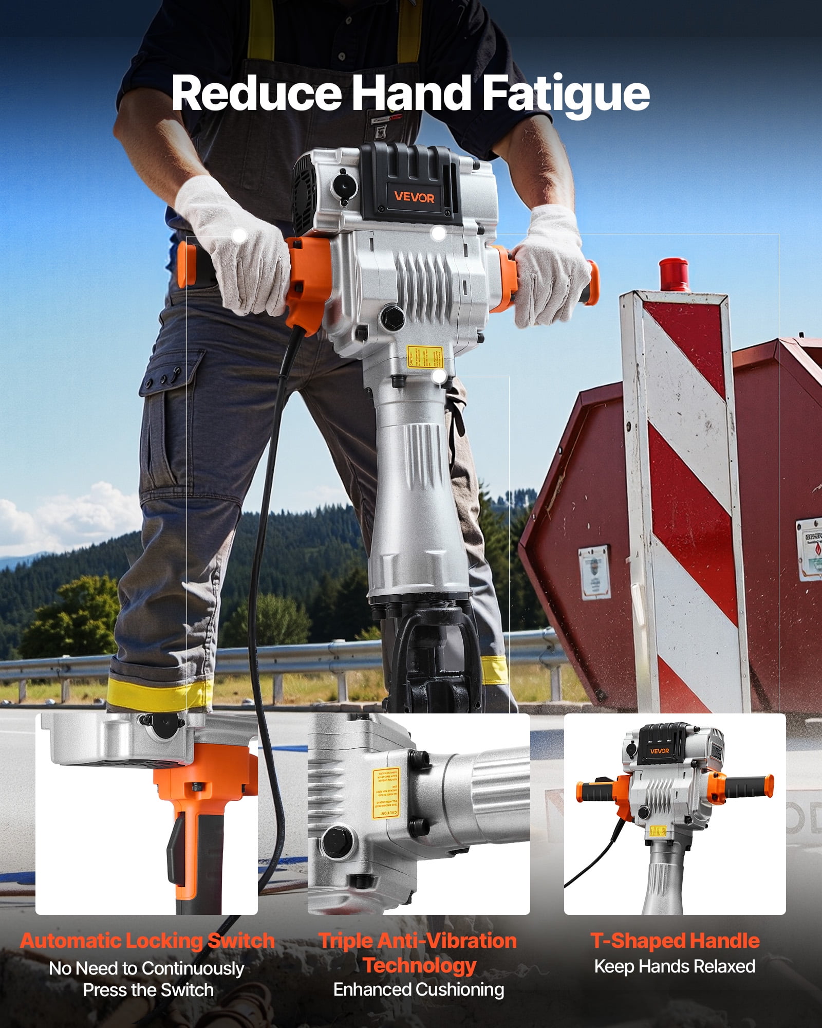 VEVOR Electric Demolition Jack Hammer, Heavy-Duty Concrete Breaker with 4 Chisels and Hand Trolley (2100 W) qf37n