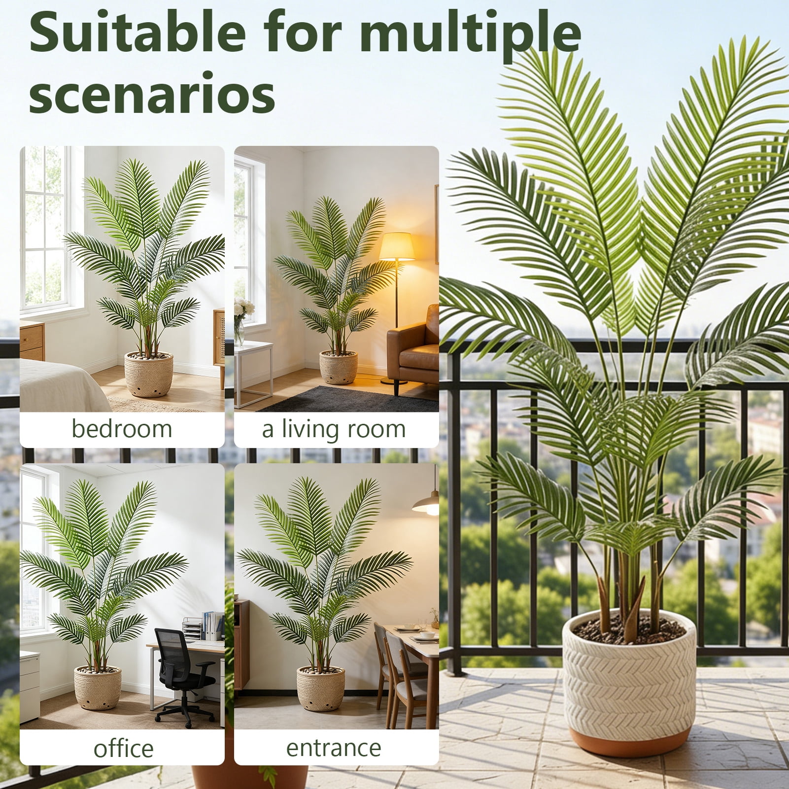 Tebru Artificial Palm Tree, Realistic Tropical Faux Plant for Home and Office Decor (Green, 6 ft) etczs