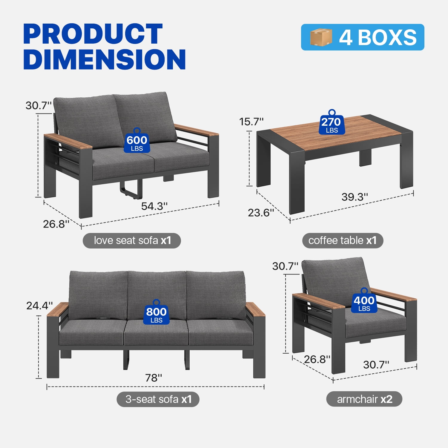 CLOUDDWELL 7-Piece Outdoor Patio Sectional Set with Coffee Table and Cushions (Gray, 7-Seat) odr39