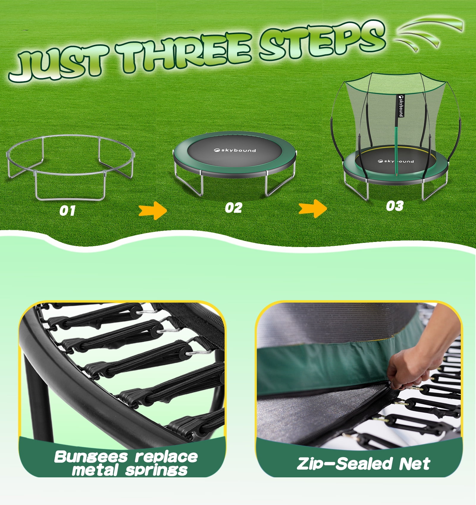 SkyBound 6ft Springless Trampoline with Safety Enclosure Net (Green, 6 ft) trpo5