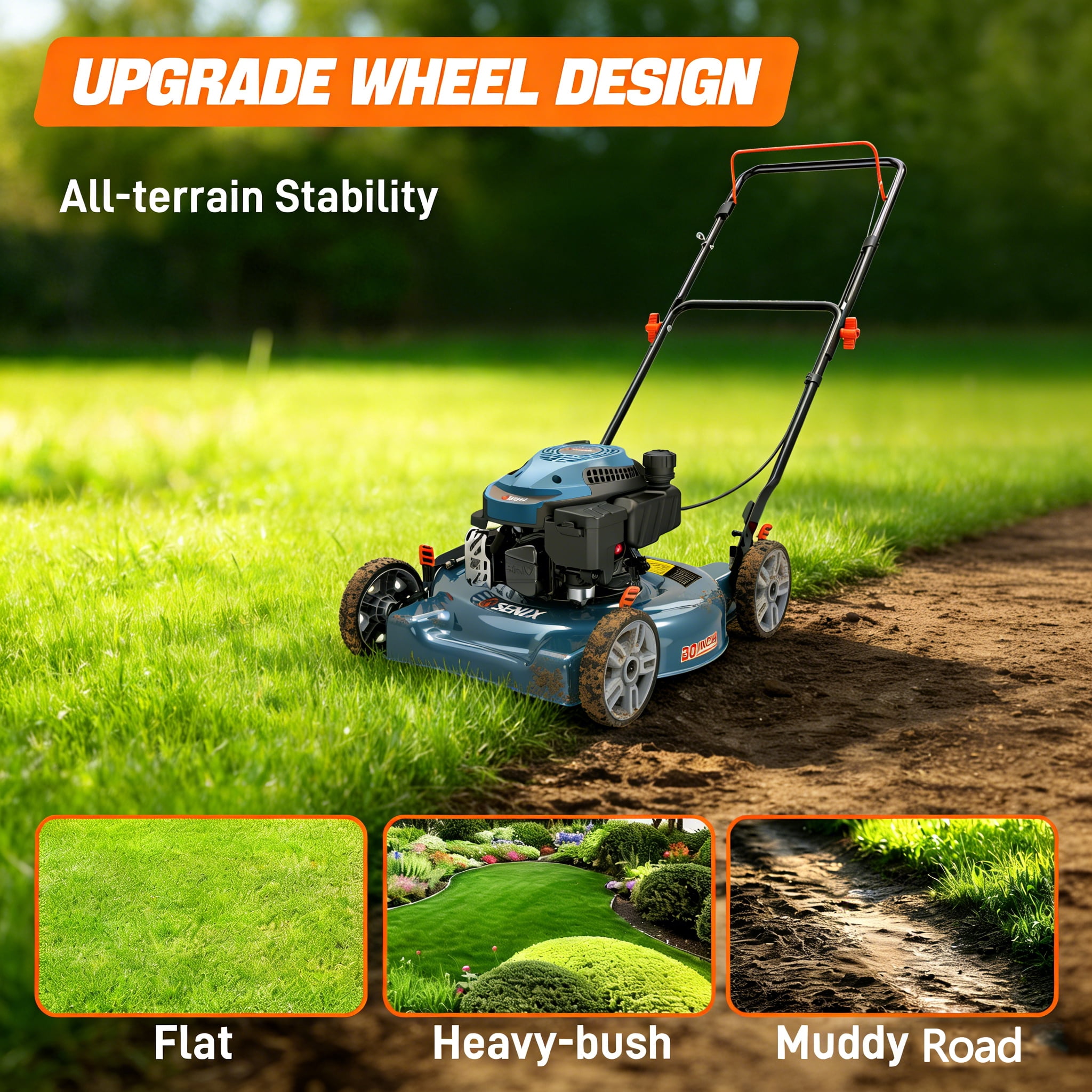 SENIX 20-Inch Gas Lawn Mower, 144cc 4-Stroke Engine Push Mower with Steel Deck (Blue, 20 in) i0r5y