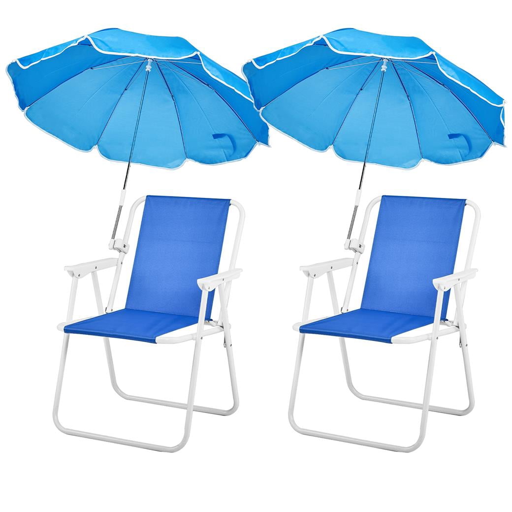 EDOEMSE Folding Beach Chair with Detachable Umbrella (Blue, 265 lb Capacity) 22nk5