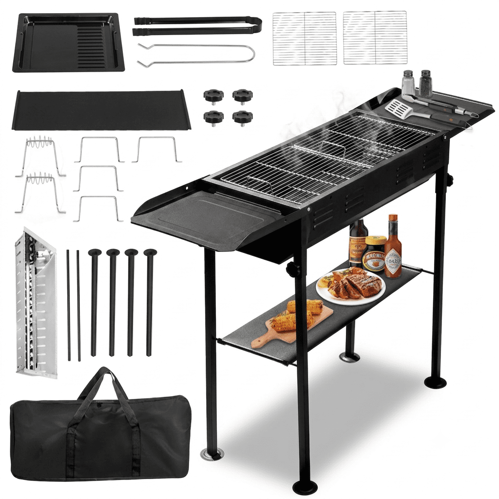 General Portable Charcoal Grill, Foldable Hibachi Barbecue Grill for Camping and Backyard (Black, 17 in x 11 in) iv7uf
