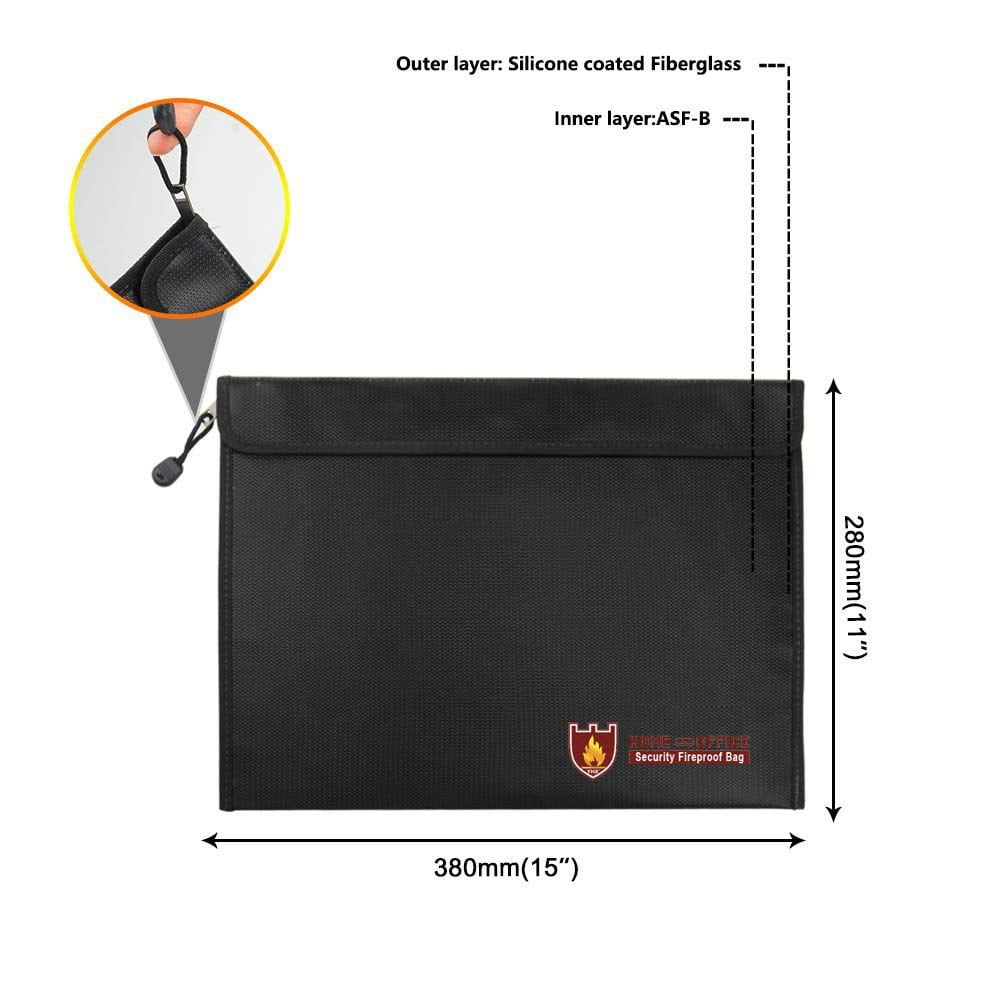 EDAL Fireproof Document Bag, Waterproof Money Pouch with Zipper for Safe Storage (Black, 15x11 in) 34mzi