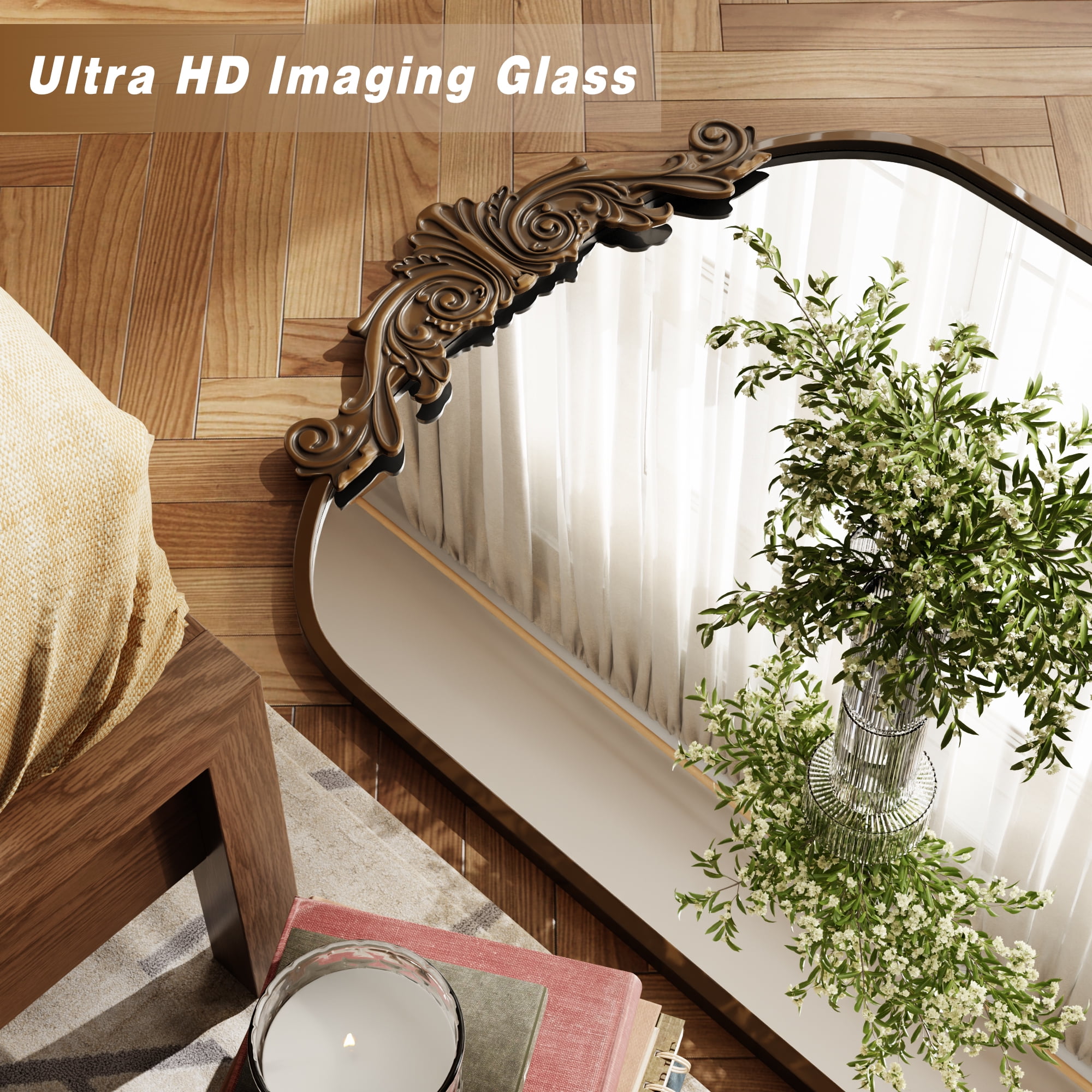 BEAUTYPEAK Arched Wall Mirror Vintage Metal Bathroom Vanity Mirror (Bronze, 24 in x 38 in) bmu2a