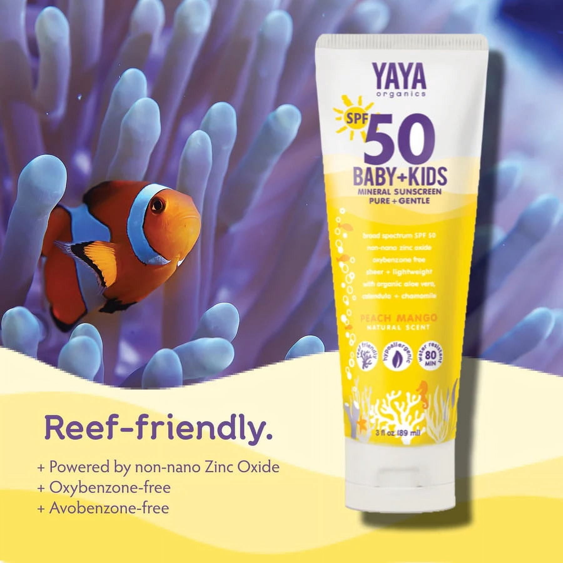 YAYA ORGANICS Sport Mineral Sunscreen SPF 50 Broad Spectrum Protection (3 fl oz) bhndf