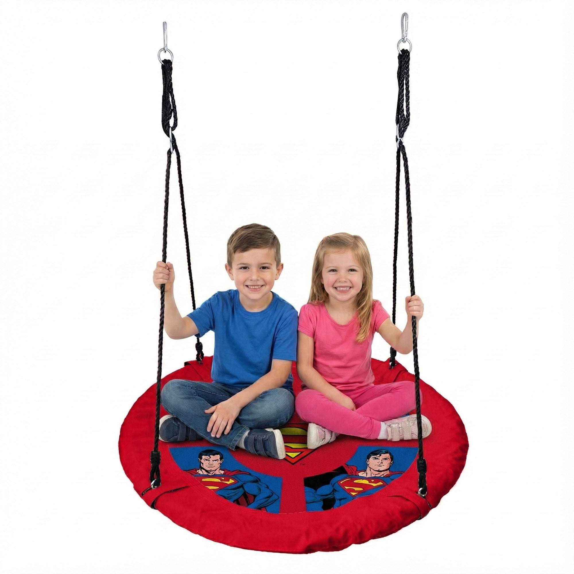Superman 40 in Saucer Tree Swing, Heavy-Duty Flying Disc Swing with Adjustable Ropes (Red, 40 in) f8x02