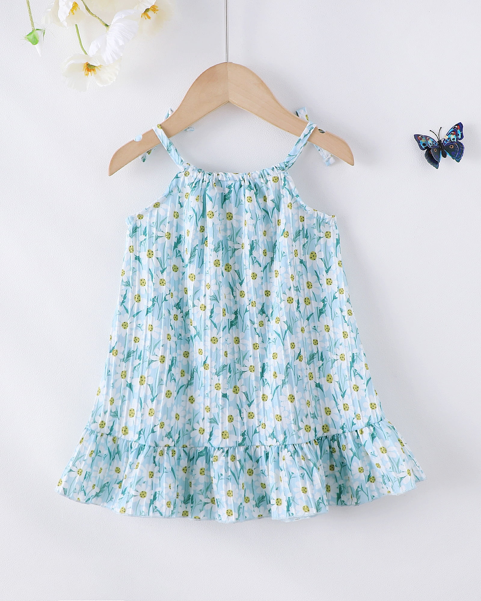Saeaby Toddler Girls Floral Summer Dress Sleeveless Halter Casual Outfit (Green, 18-24 Months) 2xkp6