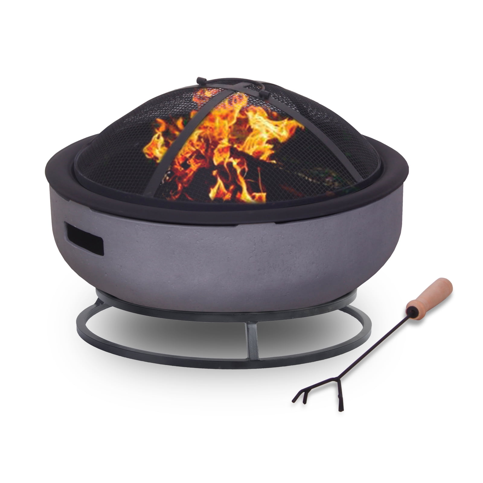 Afterglow Round Terrafab Wood Burning Fire Pit with Spark Screen and Poker (Light Gray, 31.89 in x 31.89 in x 13.58 in) zsyrq
