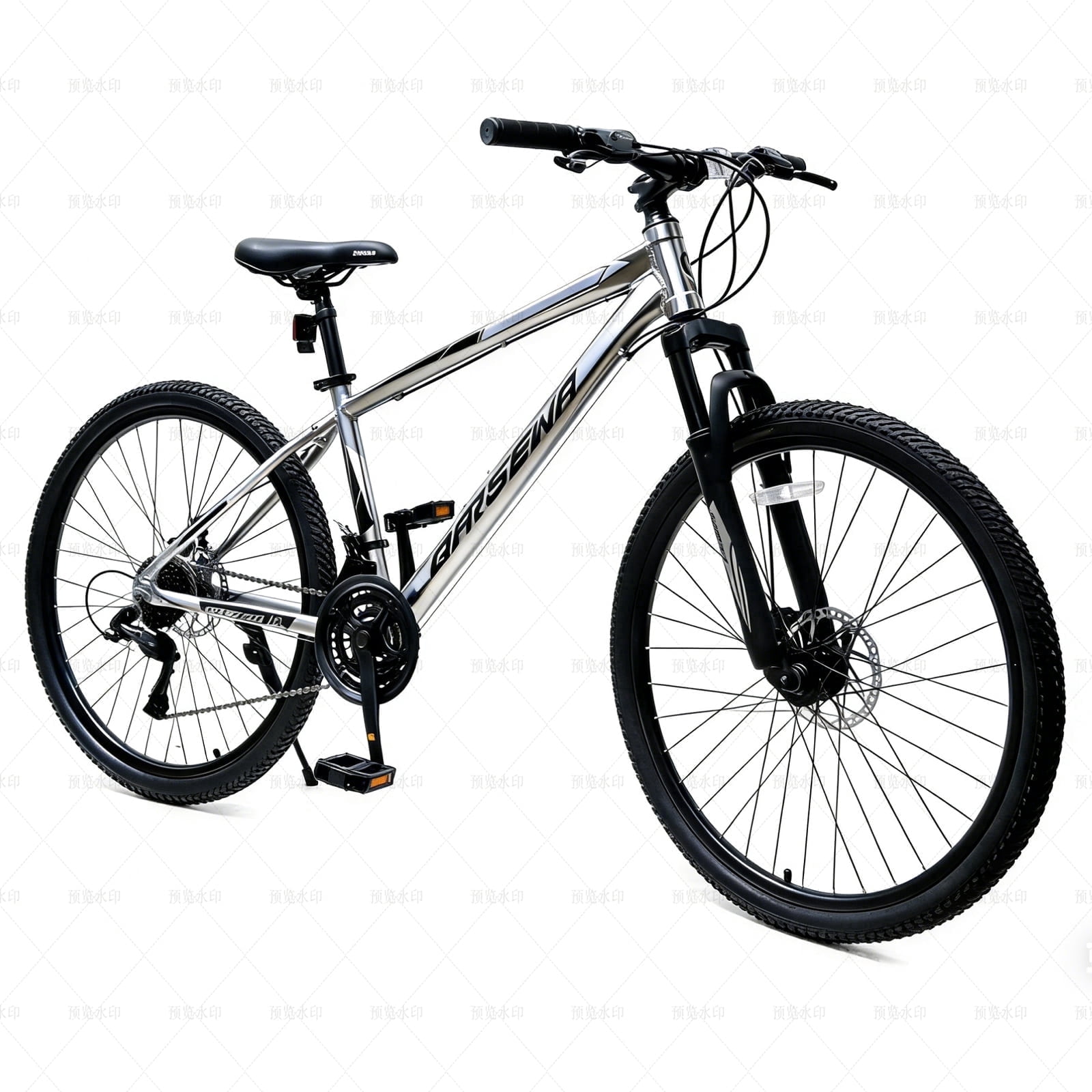 GASENDALA 26 in Mountain Bike, 21-Speed Aluminum Frame Bicycle with Dual Suspension (Matte Metallic Silver, 26 in) ztrvq