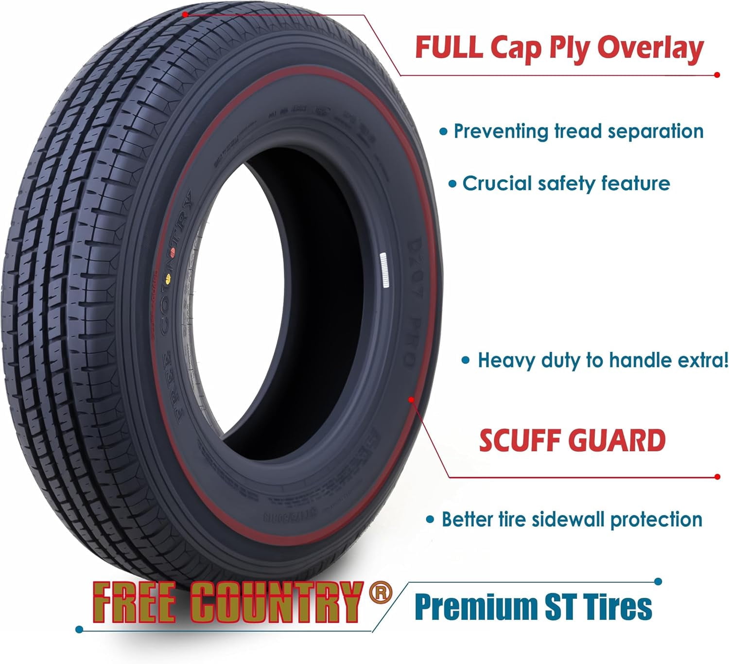 Free Country Premium ST185/80R13 Trailer Tire with Side Scuff Guard (8PR Load Range D, Set of 2) 89y6r