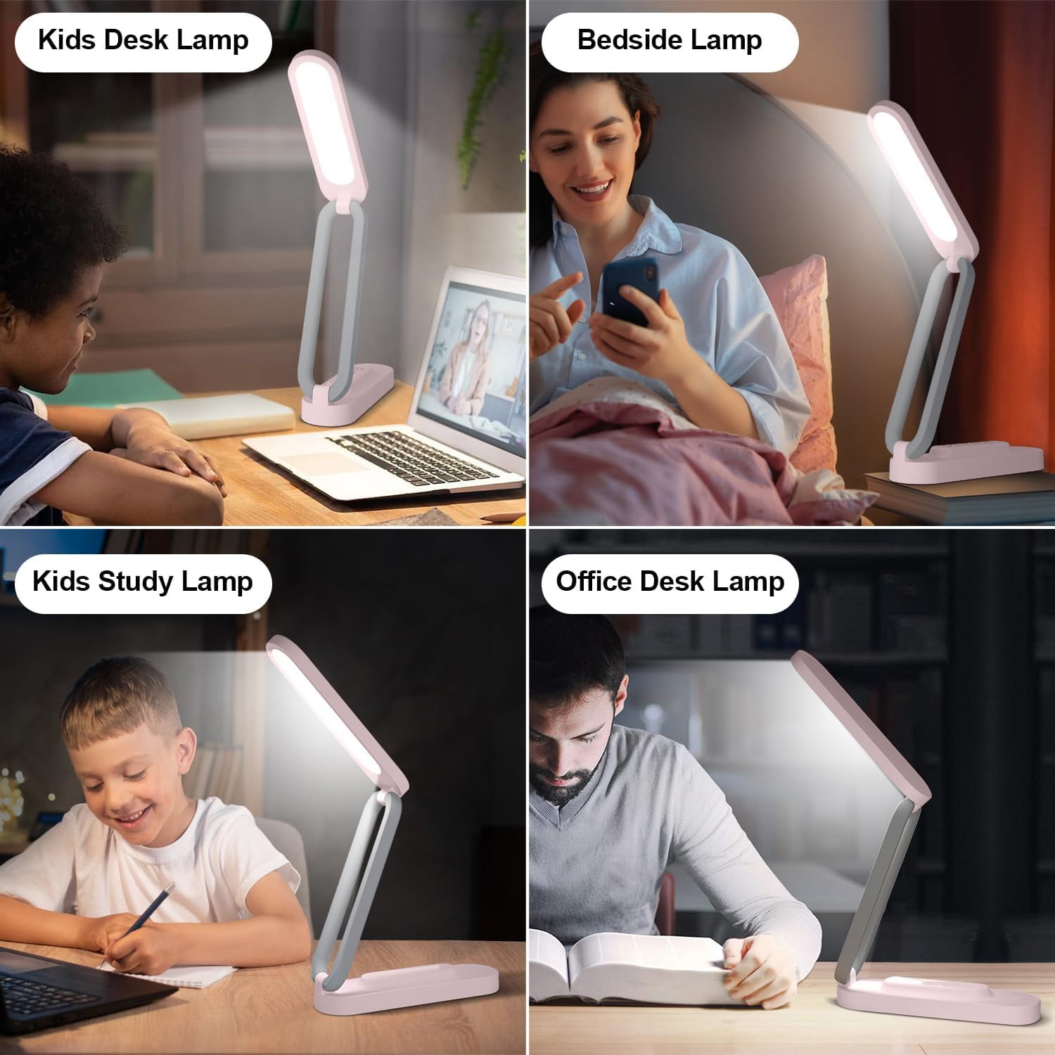 CAALOGT LED Foldable Desk Lamp, Portable Dimmable Table Light for Office and Home (Pink, 6.7 in x 1.77 in x 1.55 in) 0yana