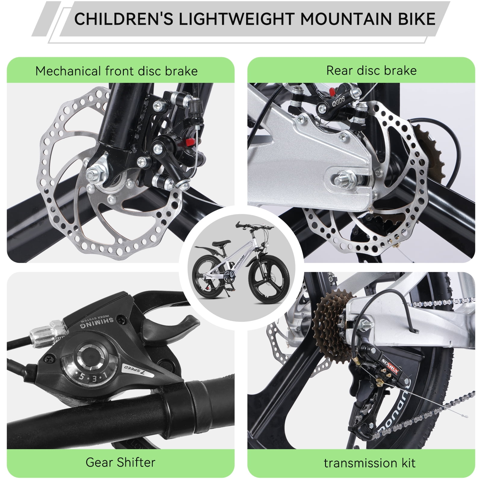 Ambifirner Kids Mountain Bike, 20 in All-Terrain Bicycle with Suspension Fork and 7-Speed Drivetrain (Silver, 20 in) 0q5h2
