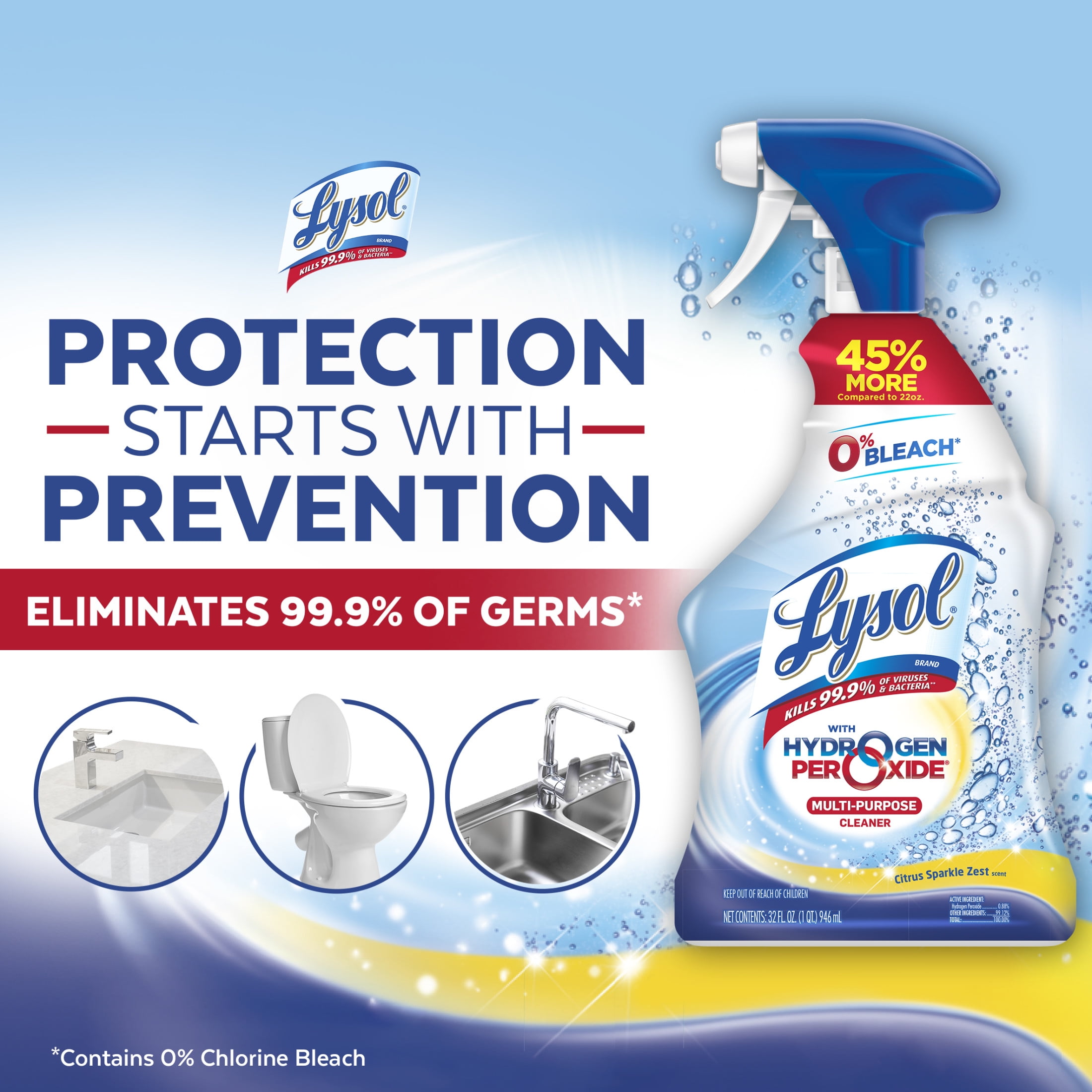 Lysol Hydrogen Peroxide Multi-Purpose Cleaner, Bleach-Free Citrus Scent (32 fl oz) ekulv
