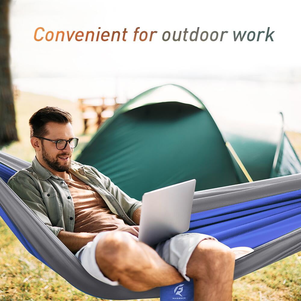 QUANFENG QF Portable Nylon Camping Hammock, Lightweight Travel Gear (Blue/Gray, 8.6 ft x 4.6 ft) g3yh0