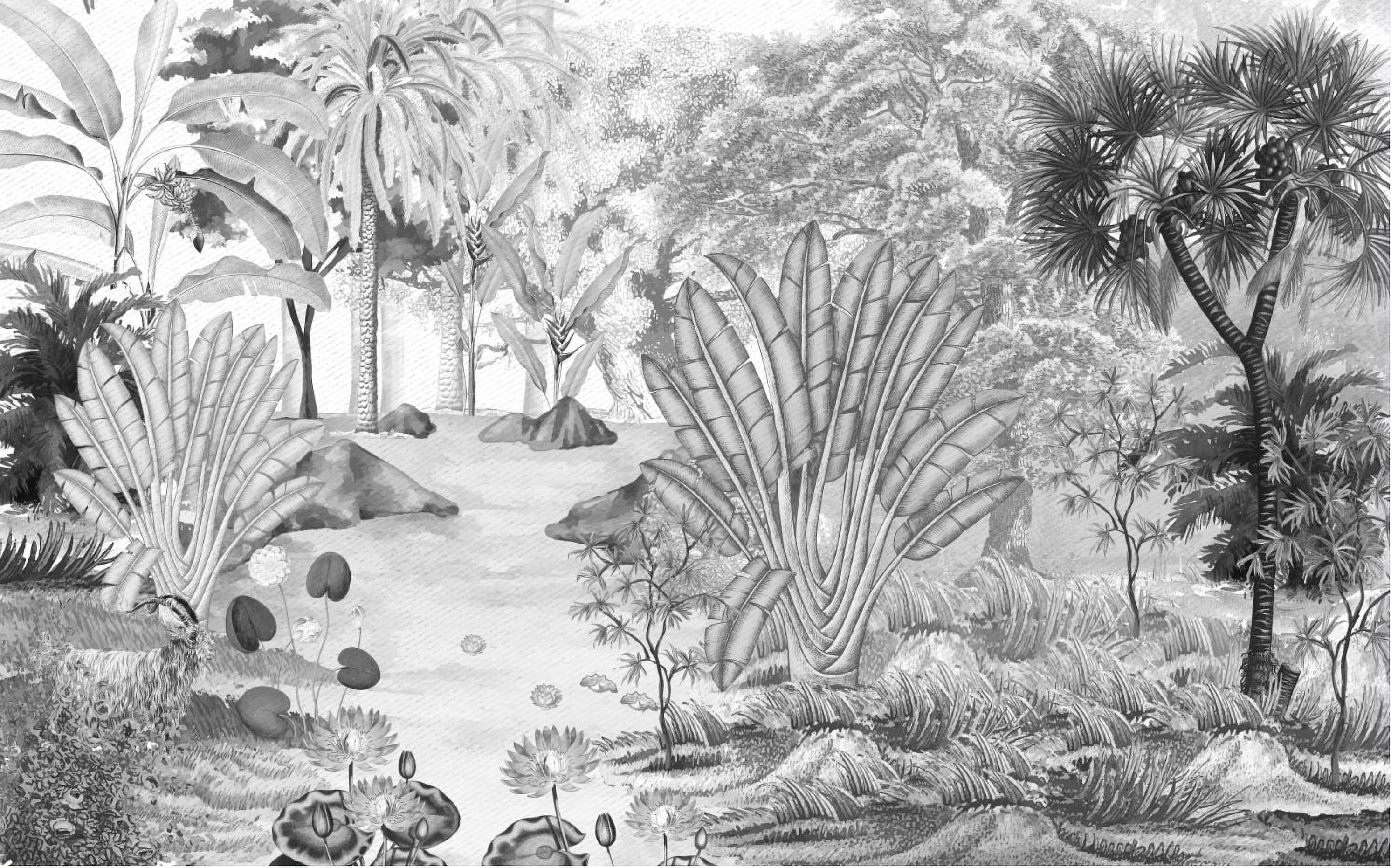 Muravie Tropical Pattern 3D Wallpaper Peel and Stick Wallcovering (Black and White, 17.7 in x 118 in) 7v58i