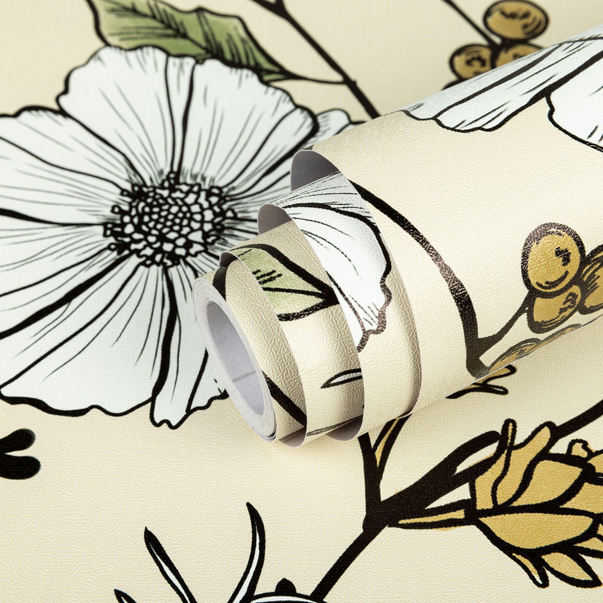UMIGGEE Floral Peel and Stick Wallpaper, Self-Adhesive Removable Contact Paper for Home Decor and Furniture Renovation (Beige, 17.7 in x 118 in) eduoz