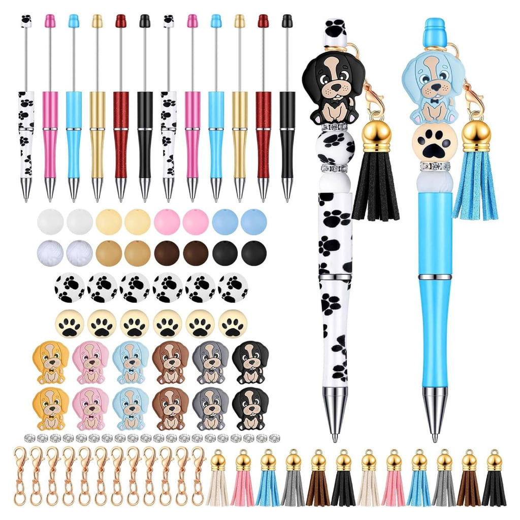 Milue Beadable Pens DIY Craft Kit with Tassels and Animal Toppers (12 Pack) n3p2q