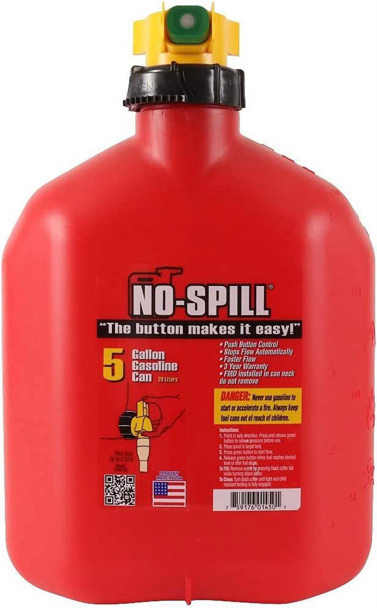 No-Spill 1450 Poly Fuel Container with Push Button Control and Auto Flow Stop (5 Gallon) cdsiq