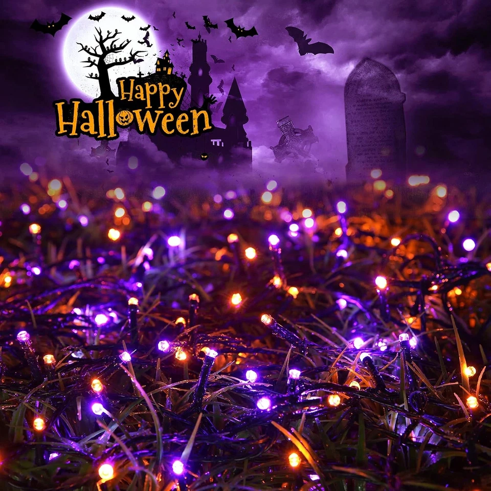 Purely Elizabeth 120 LED Halloween Solar String Lights Outdoor Garden Party Decor (Orange and Purple, 40 ft) g3ag3