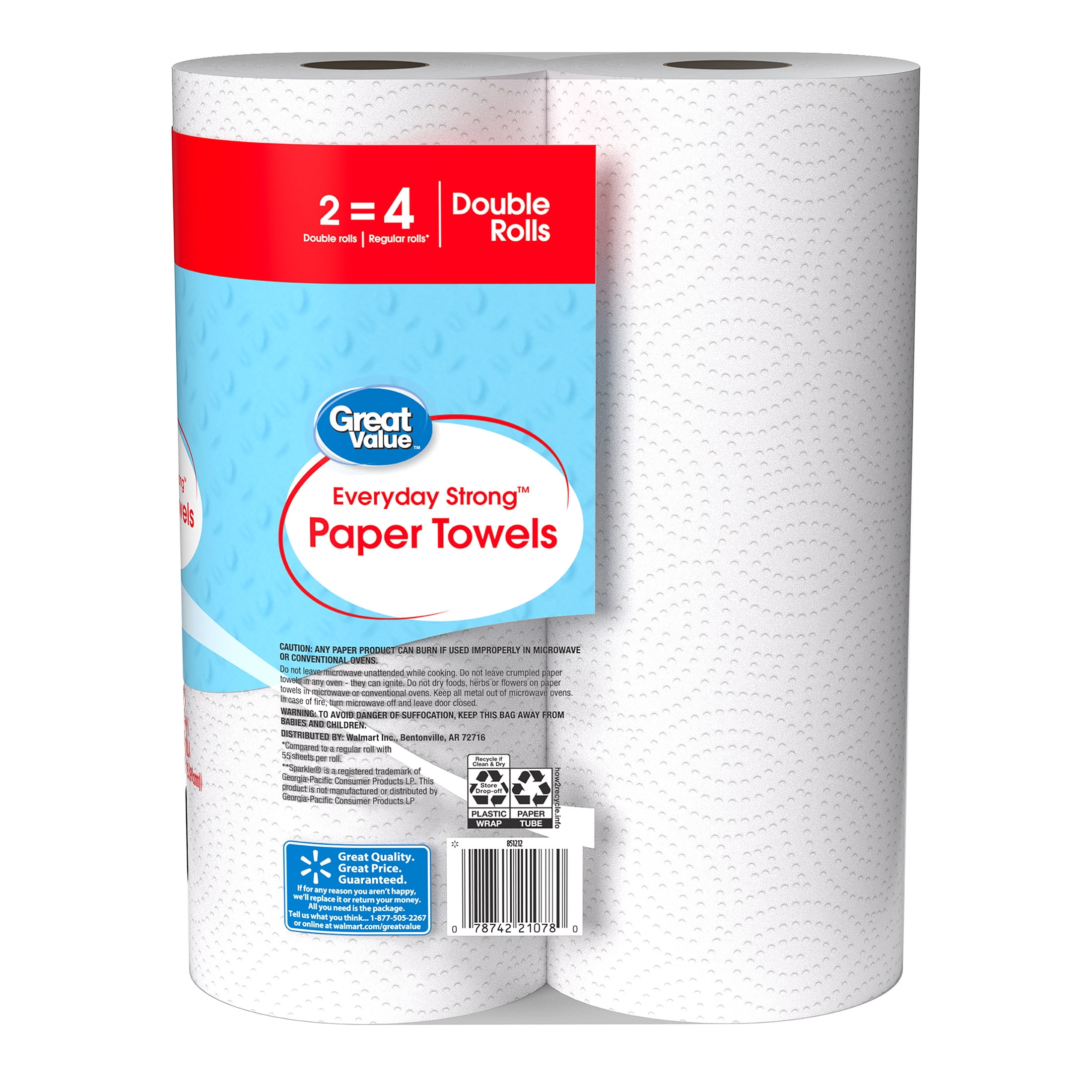 Great Value Everyday Strong Paper Towels, Absorbent Household Cleaning Sheets (2 Double Rolls) qeqig