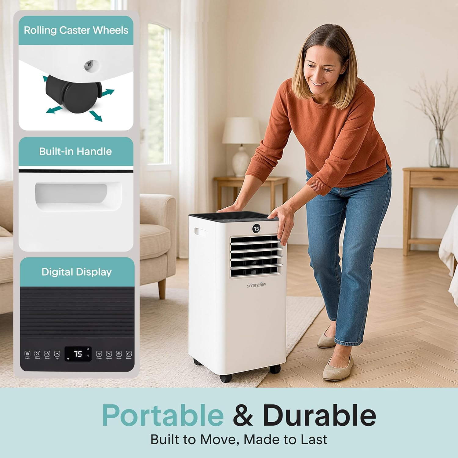 SereneLife Portable Air Conditioner and Heater (8000 BTU, White) 865bk