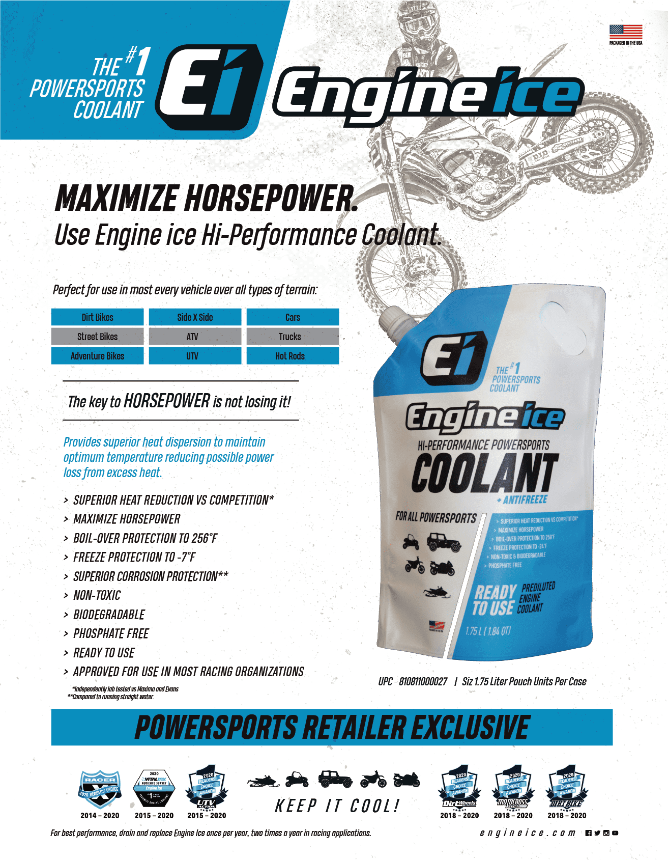 Engine Ice Powersport Coolant and Antifreeze, High-Performance Heat Reduction (59.17 fl oz) vggyx