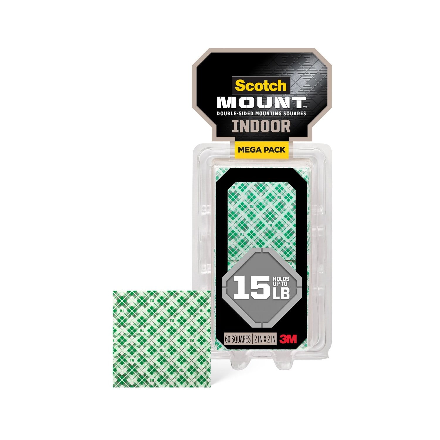 Scotch Indoor Mounting Squares, Double Sided Adhesive Tape for Painted Drywall (White, 2 in x 2 in, 60 Squares) mdaf4