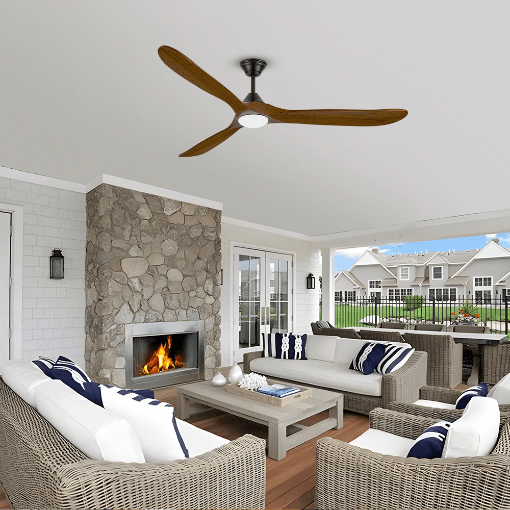DOOZOLER 60 in Ceiling Fan with LED Light and Remote, 3 Solid Wood Blades, Dimmable Farmhouse Indoor Outdoor Fan (Brown, 60 in) 6gc4b