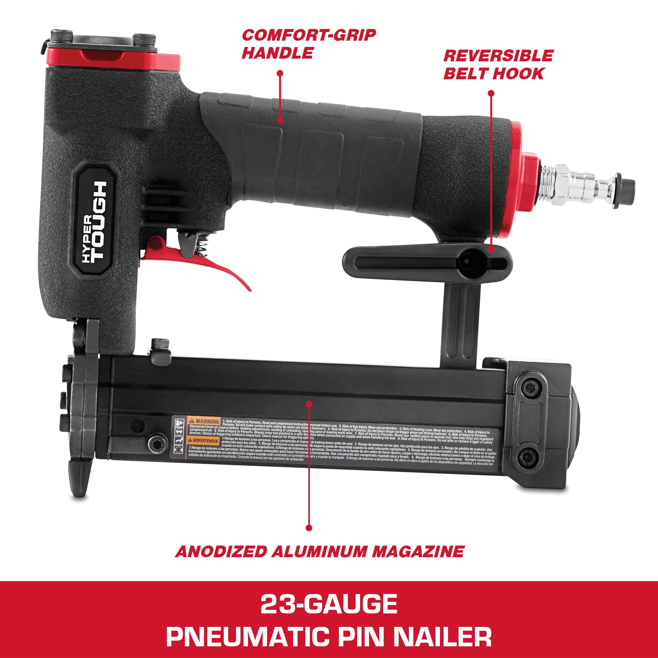 Hyper Tough 23-Gauge Pneumatic Pin Nailer, Professional Air Powered Trim Tool (Black, 1 Pack) cwzk0