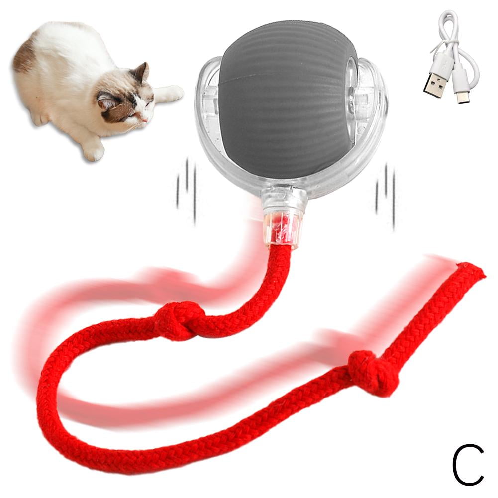 Wmool Interactive Cat Toy Ball, Motion Activated Electric Rolling Toy with LED Rainbow Lights and Long Tail (USB Rechargeable, 3 Working Modes) i0n26