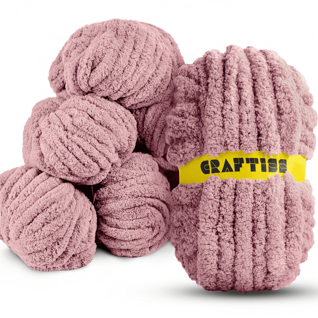 Craftiss Chunky Chenille Yarn for Crochet (Dusty Pink, 8 Rolls, 8 oz per Skein) 6kk2k