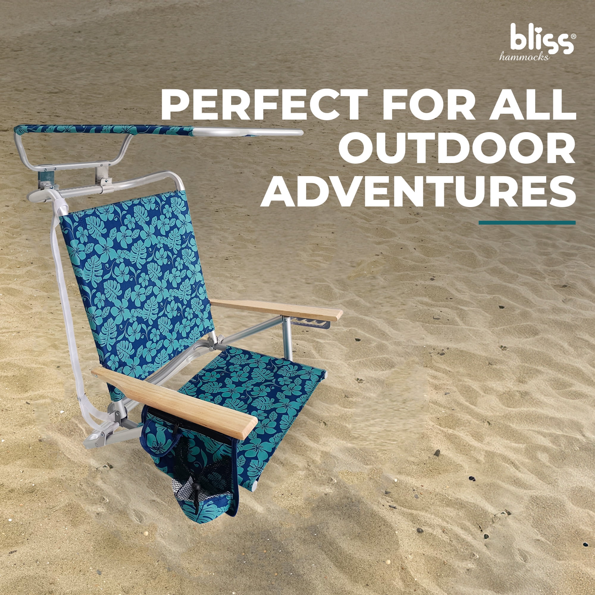 Bliss Hammocks Folding Beach Chair with Canopy and Cup Holder (Blue Flower, 275 lb Capacity) 7wkp9