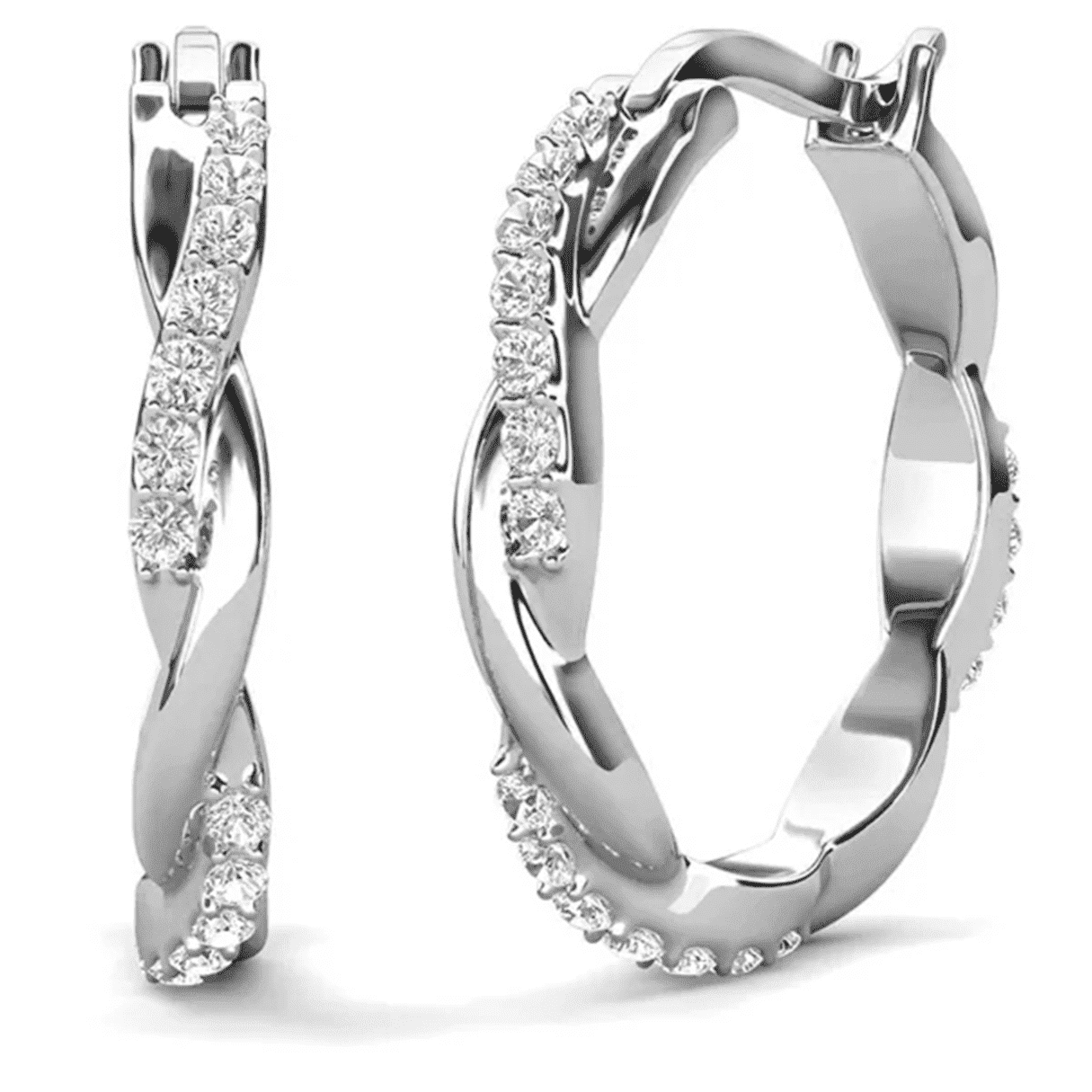 Cate & Chloe Lauren 18k White Gold Plated Hoop Earrings with Swarovski Crystals (White, 0.87 in) 4db6j