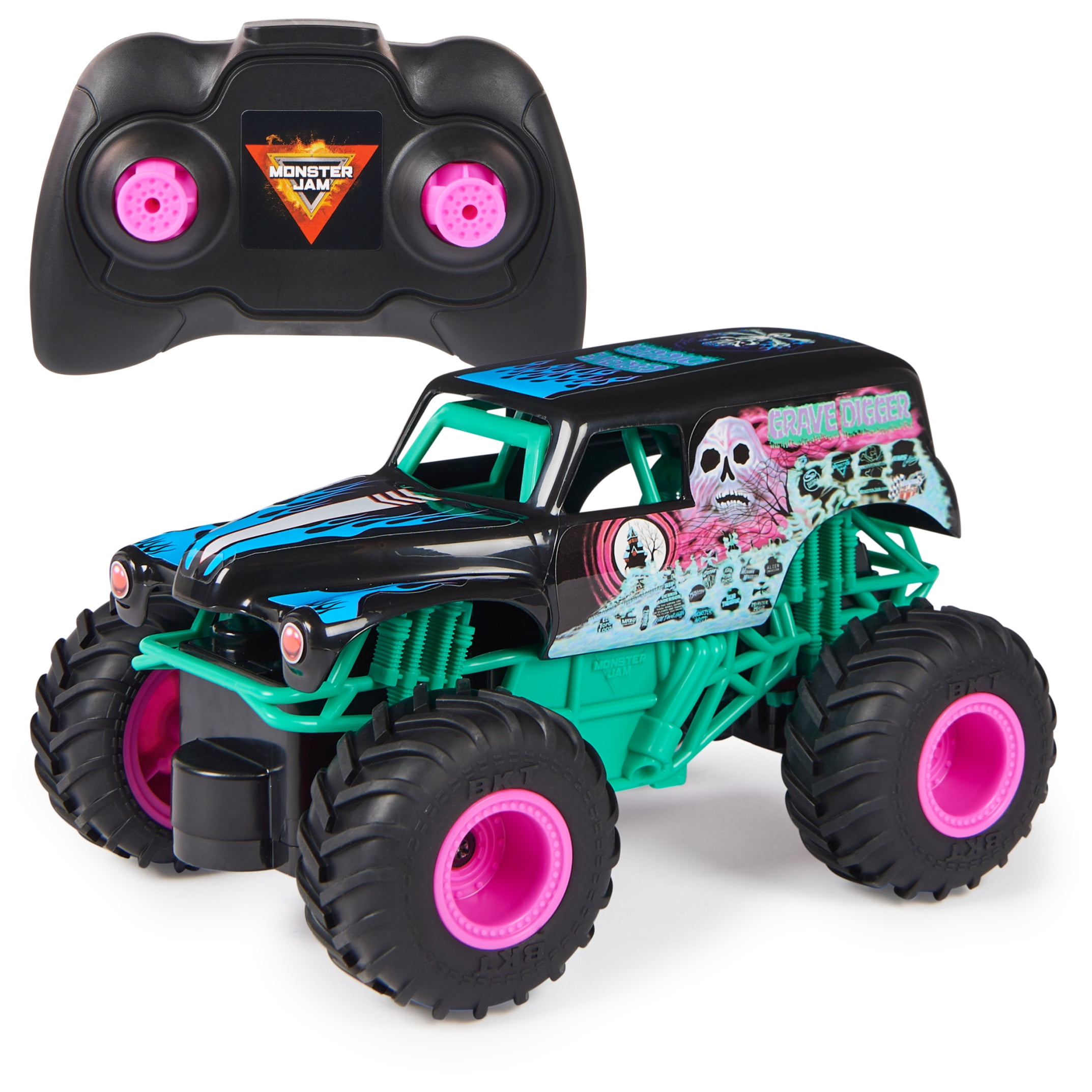 Monster Jam Grave Digger Remote Control Monster Truck, Nitro Neon Edition (1:24 Scale) 7ld2p